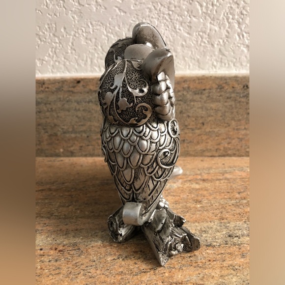 Silver Owls On Log with Red Gems Home Decor Figurine Statue 6" - Picture 5 of 9